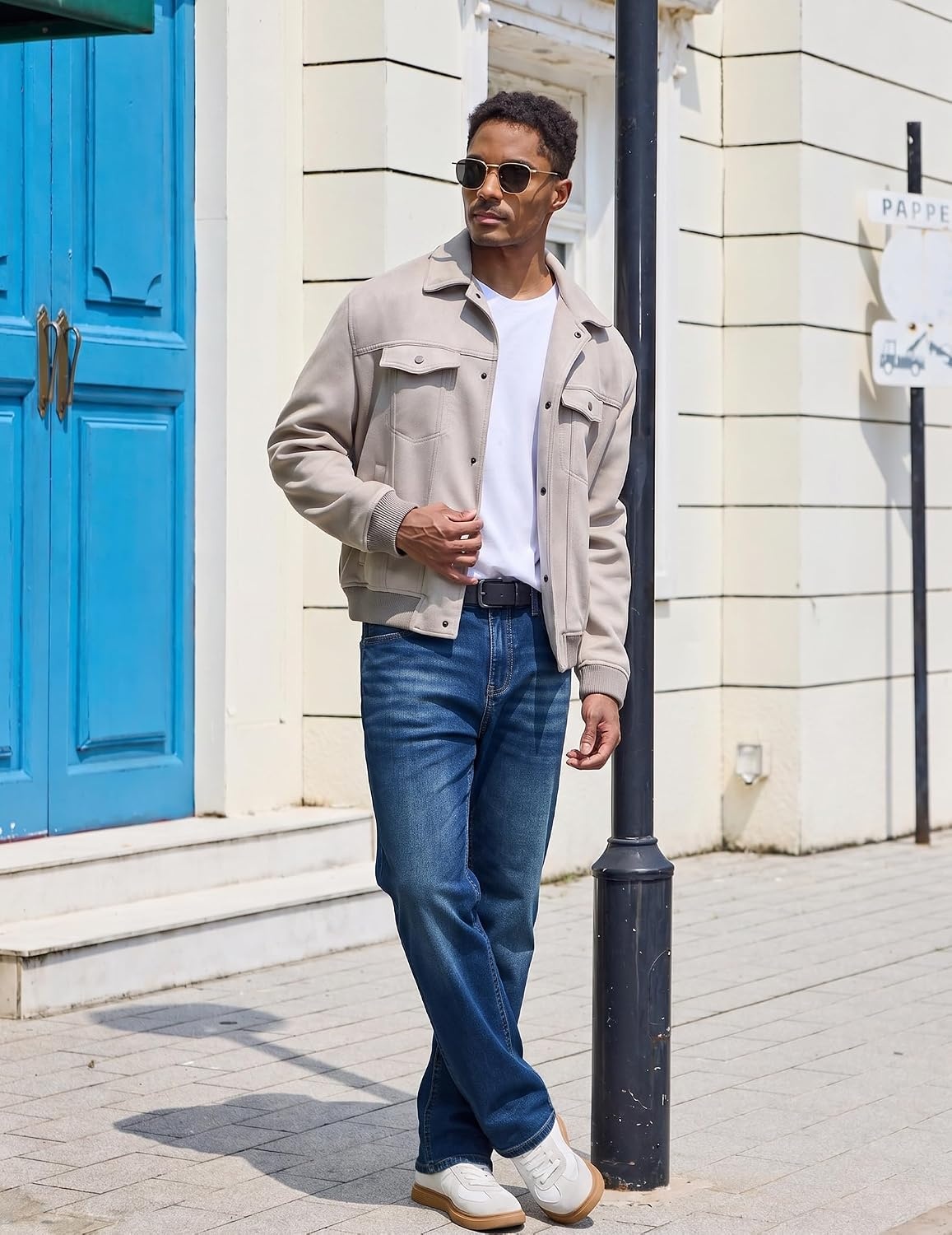 image:imageCOOFANDY Mens Jeans Relaxed Fit Stretch Denim Straight Leg Casual PantsLight Washed Blue