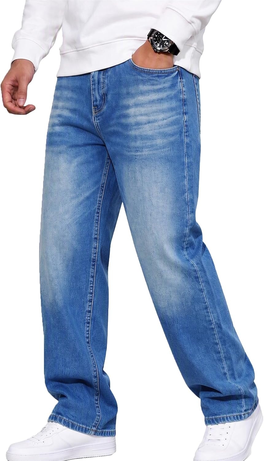 image:imageCOOFANDY Mens Jeans Relaxed Fit Stretch Denim Straight Leg Casual PantsSky Blue