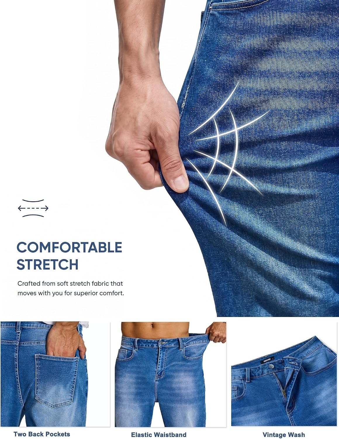 image:imageCOOFANDY Mens Jeans Relaxed Fit Stretch Denim Straight Leg Casual PantsSky Blue