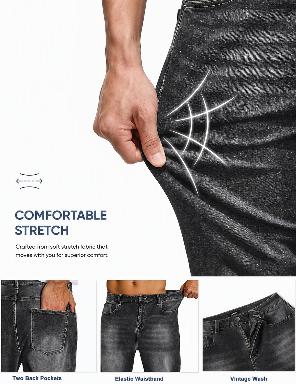 image:imageCOOFANDY Mens Jeans Relaxed Fit Stretch Denim Straight Leg Casual PantsSmoky Grey
