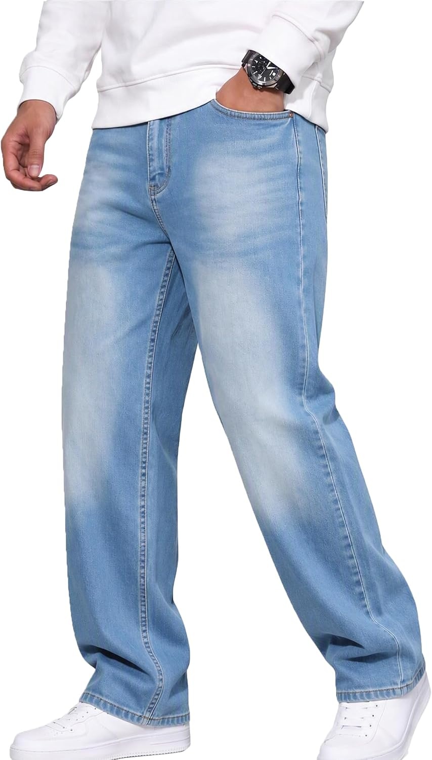 image:imageCOOFANDY Mens Jeans Relaxed Fit Stretch Denim Straight Leg Casual PantsStone Blue