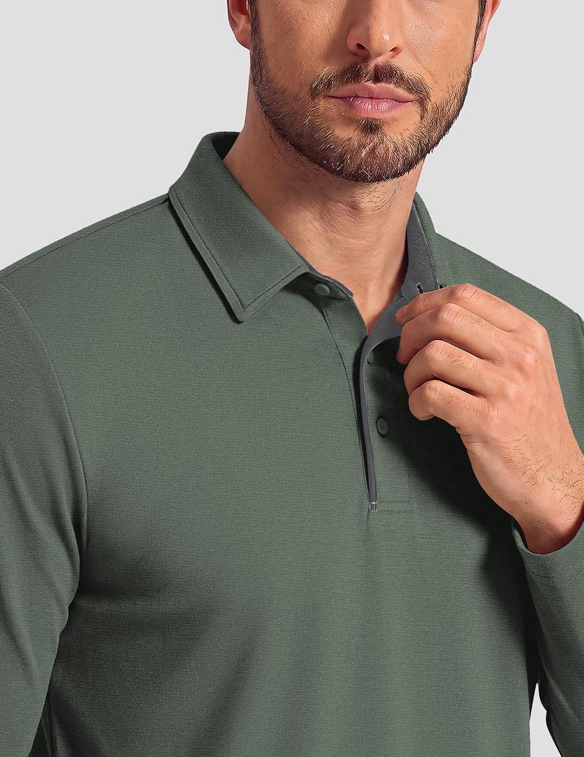 image:imageCOOFANDY Mens Long Sleeve Polo Shirt Collared Performance Golf ShirtsArmy Green