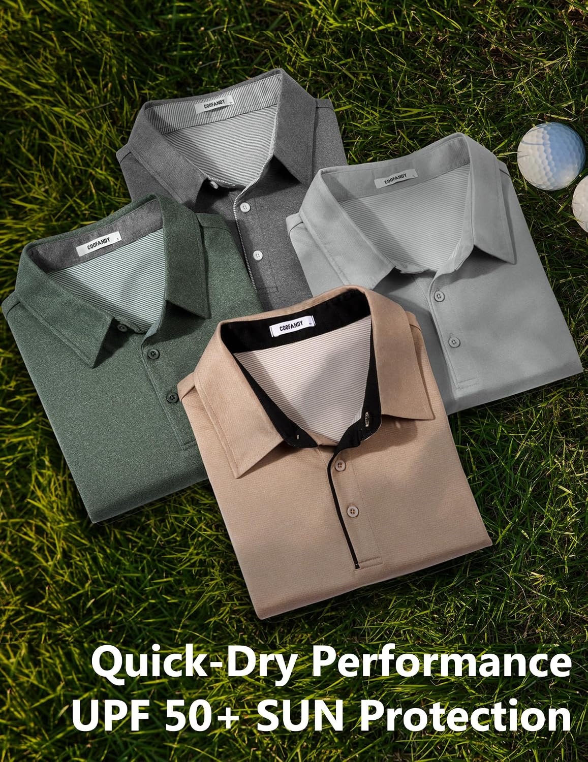 image:imageCOOFANDY Mens Long Sleeve Polo Shirt Collared Performance Golf ShirtsArmy Green