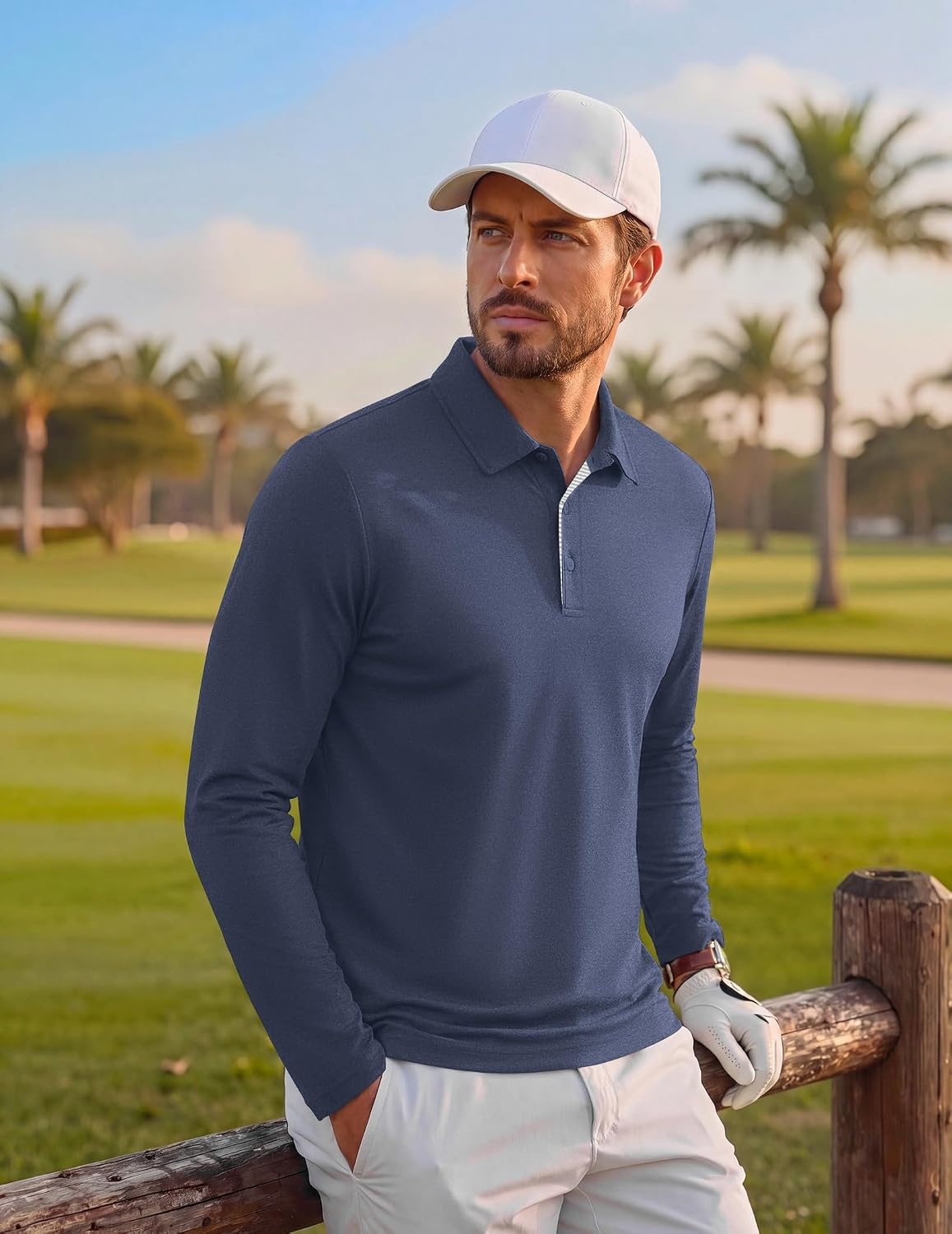 image:imageCOOFANDY Mens Long Sleeve Polo Shirt Collared Performance Golf ShirtsNavy Blue