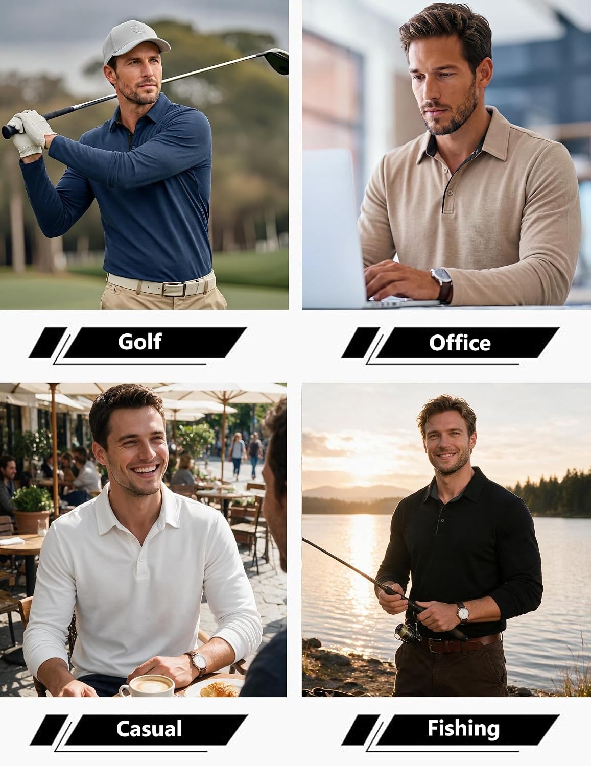 image:imageCOOFANDY Mens Long Sleeve Polo Shirt Collared Performance Golf ShirtsNavy Blue