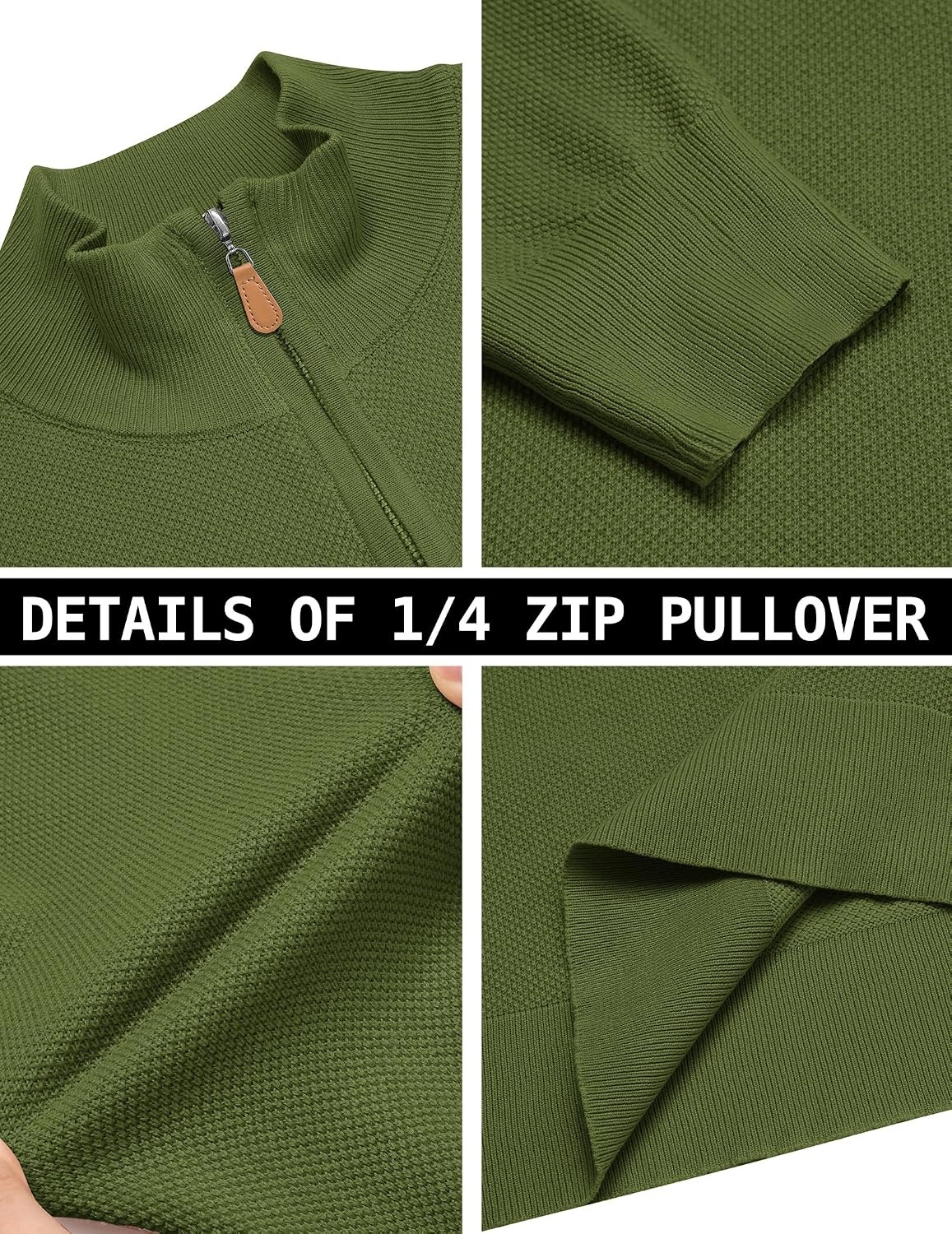 image:imageCOOFANDY Mens Quarter Zip Pullover Dress Regular Fit Mock Neck SweaterArmy Green