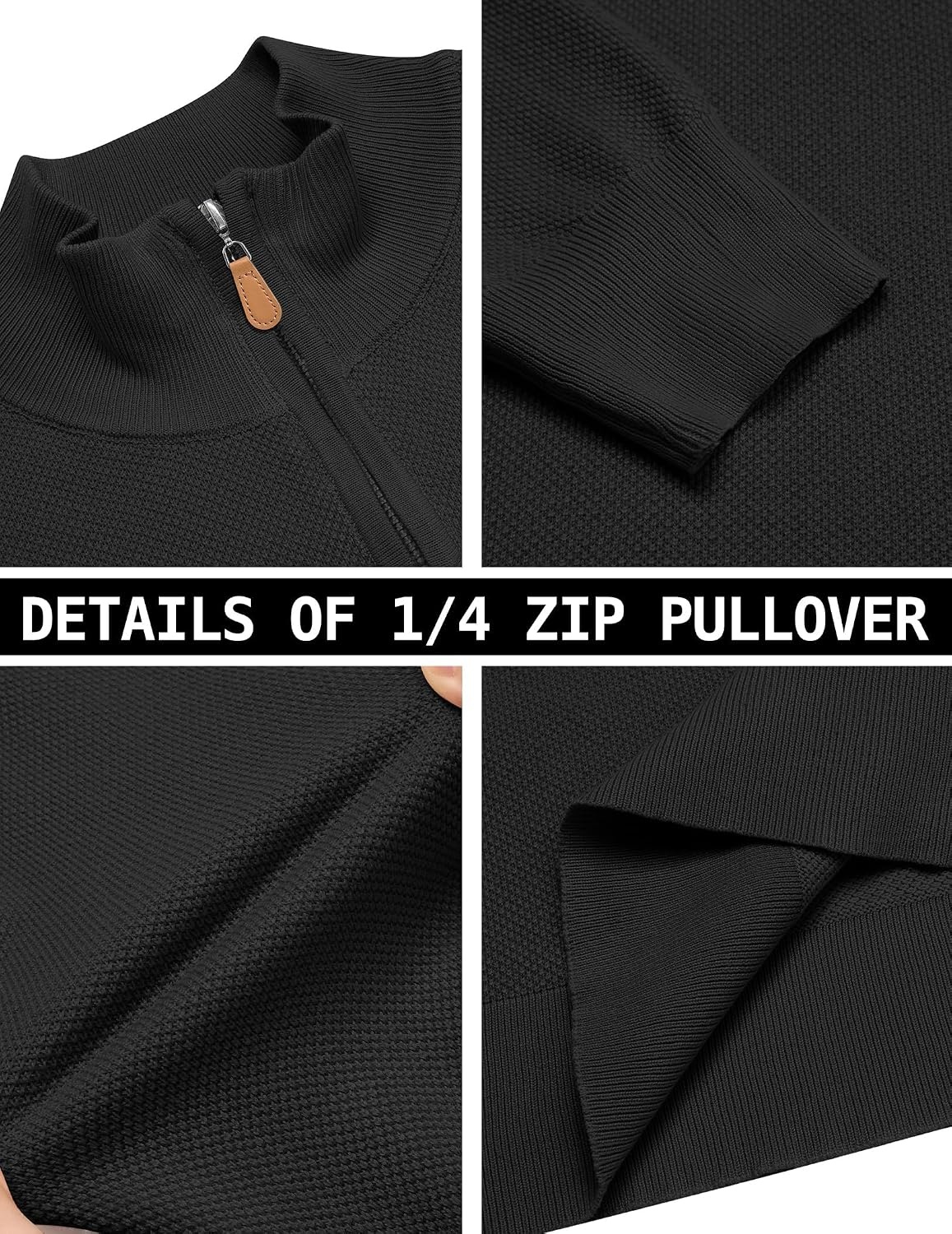 image:imageCOOFANDY Mens Quarter Zip Pullover Dress Regular Fit Mock Neck SweaterBlack