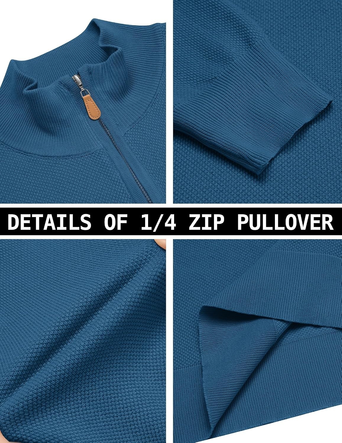 image:imageCOOFANDY Mens Quarter Zip Pullover Dress Regular Fit Mock Neck SweaterDark Blue