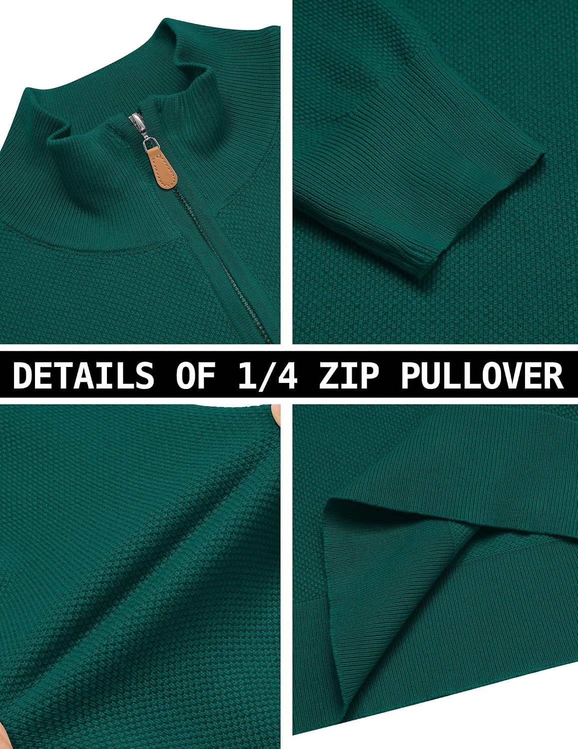 image:imageCOOFANDY Mens Quarter Zip Pullover Dress Regular Fit Mock Neck SweaterDark Green