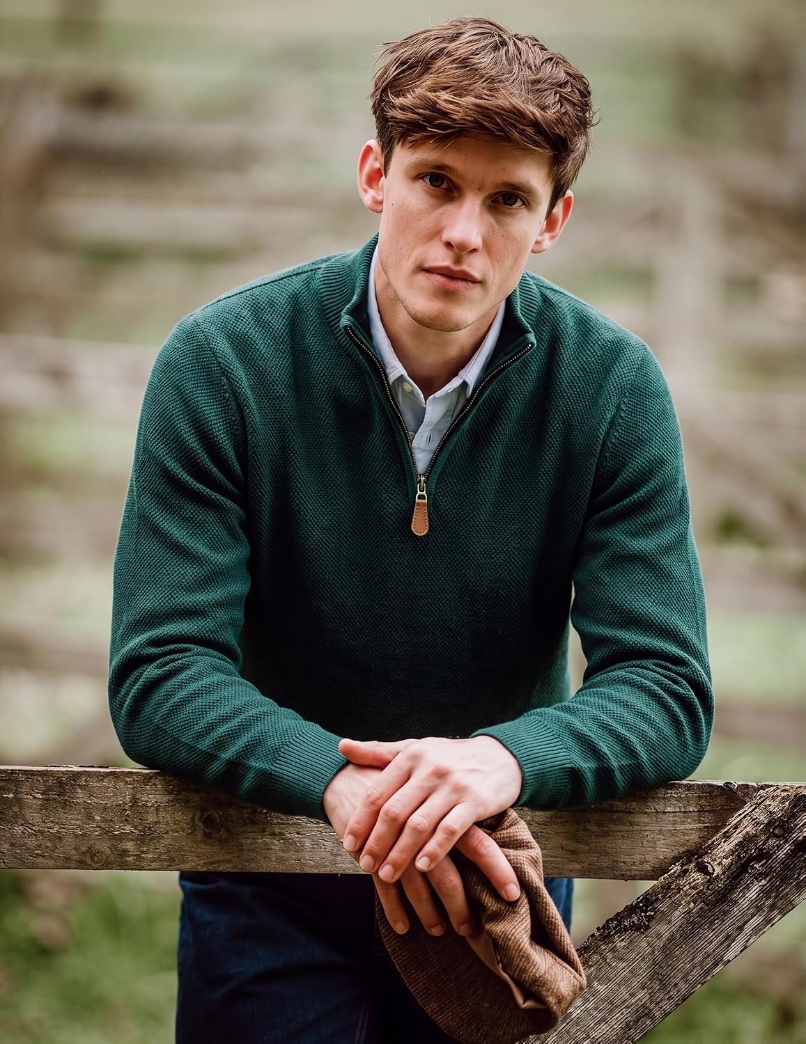 image:imageCOOFANDY Mens Quarter Zip Pullover Dress Regular Fit Mock Neck SweaterDark Green