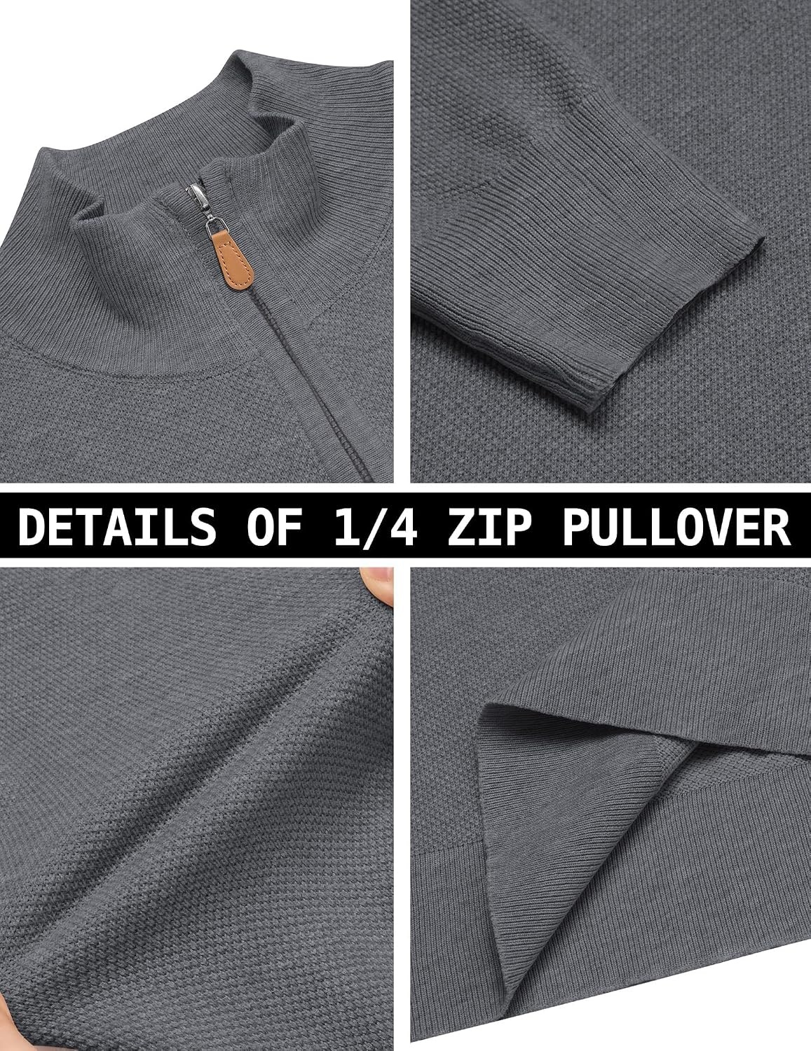 image:imageCOOFANDY Mens Quarter Zip Pullover Dress Regular Fit Mock Neck SweaterDark Grey