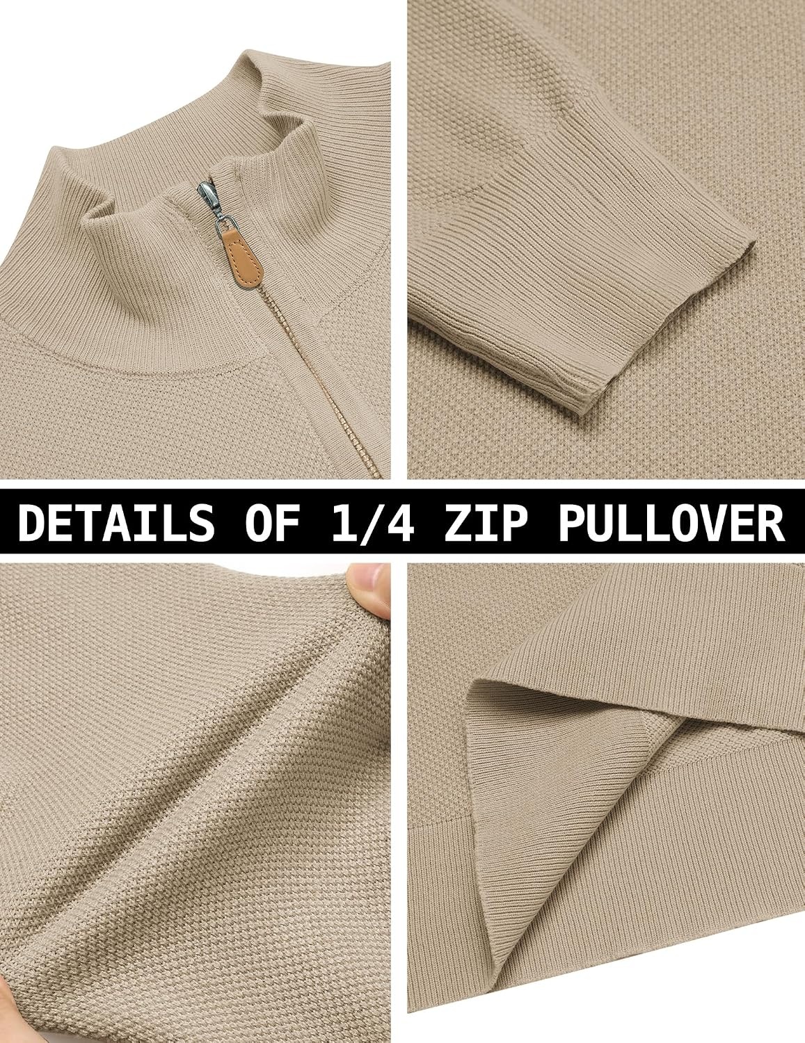 image:imageCOOFANDY Mens Quarter Zip Pullover Dress Regular Fit Mock Neck SweaterLight Khaki