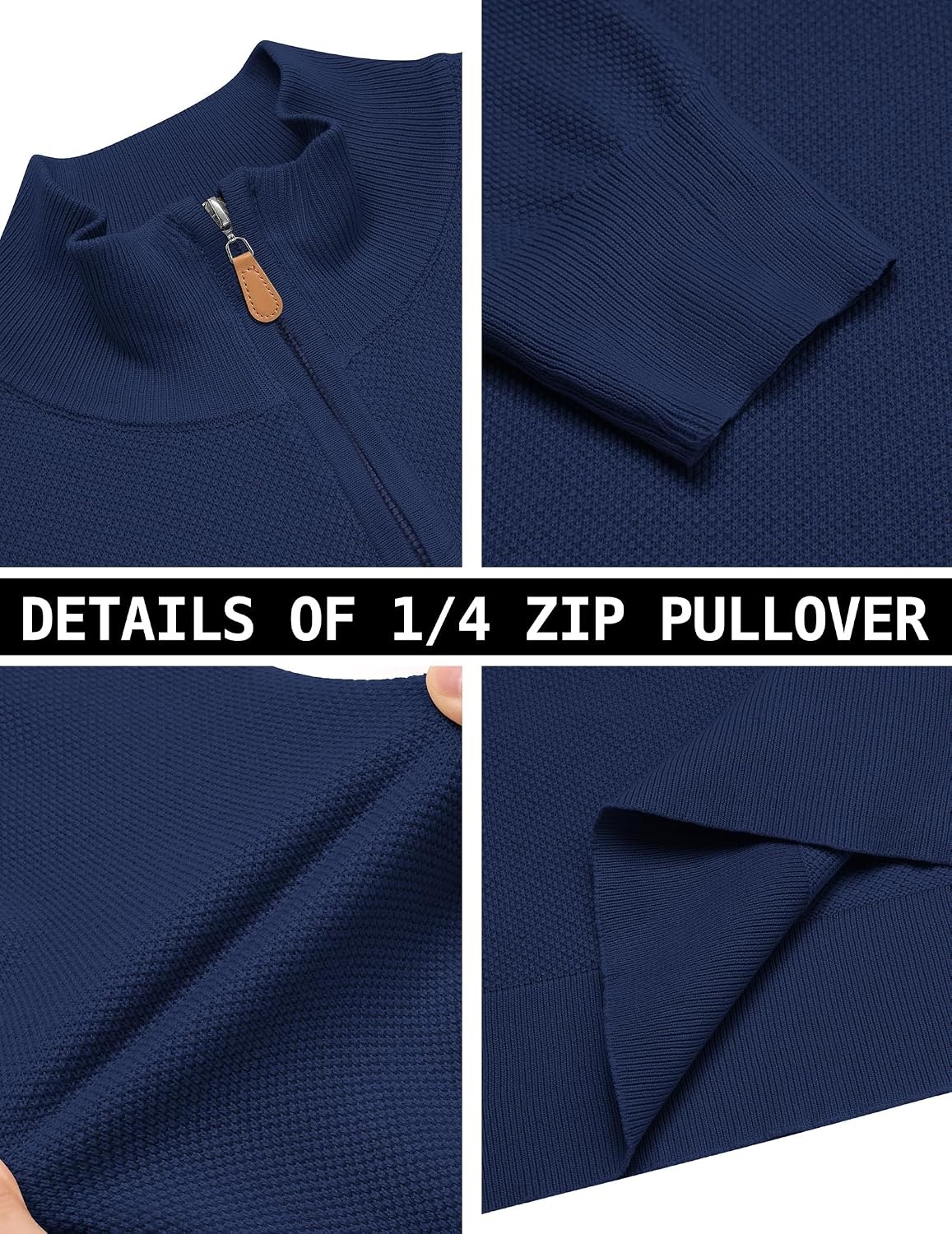 image:imageCOOFANDY Mens Quarter Zip Pullover Dress Regular Fit Mock Neck SweaterNavy Blue
