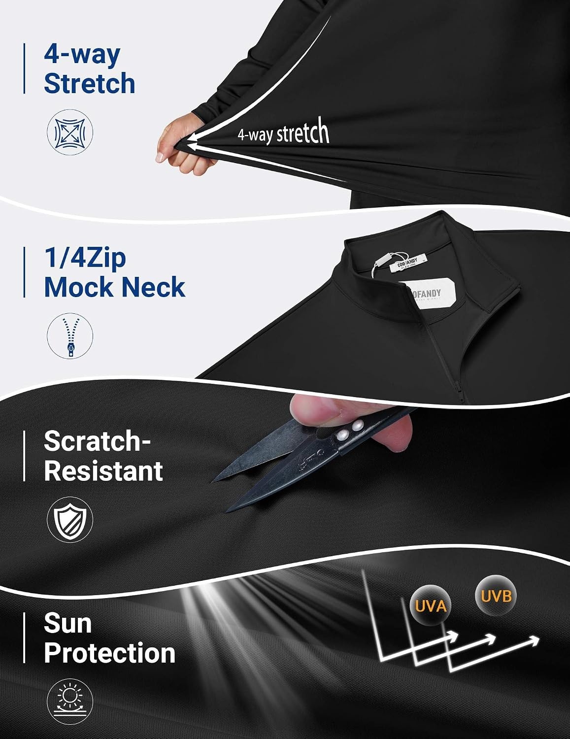image:imageCOOFANDY Mens Quarter Zip Pullover Golf Shirt Running Sweatshirt For MenBlack