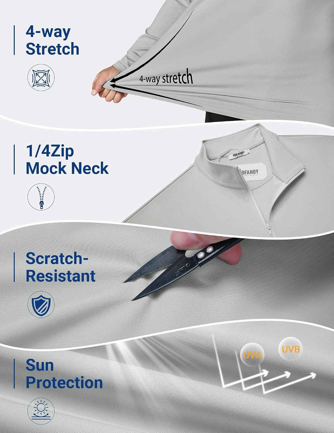 image:imageCOOFANDY Mens Quarter Zip Pullover Golf Shirt Running Sweatshirt For MenLight Grey