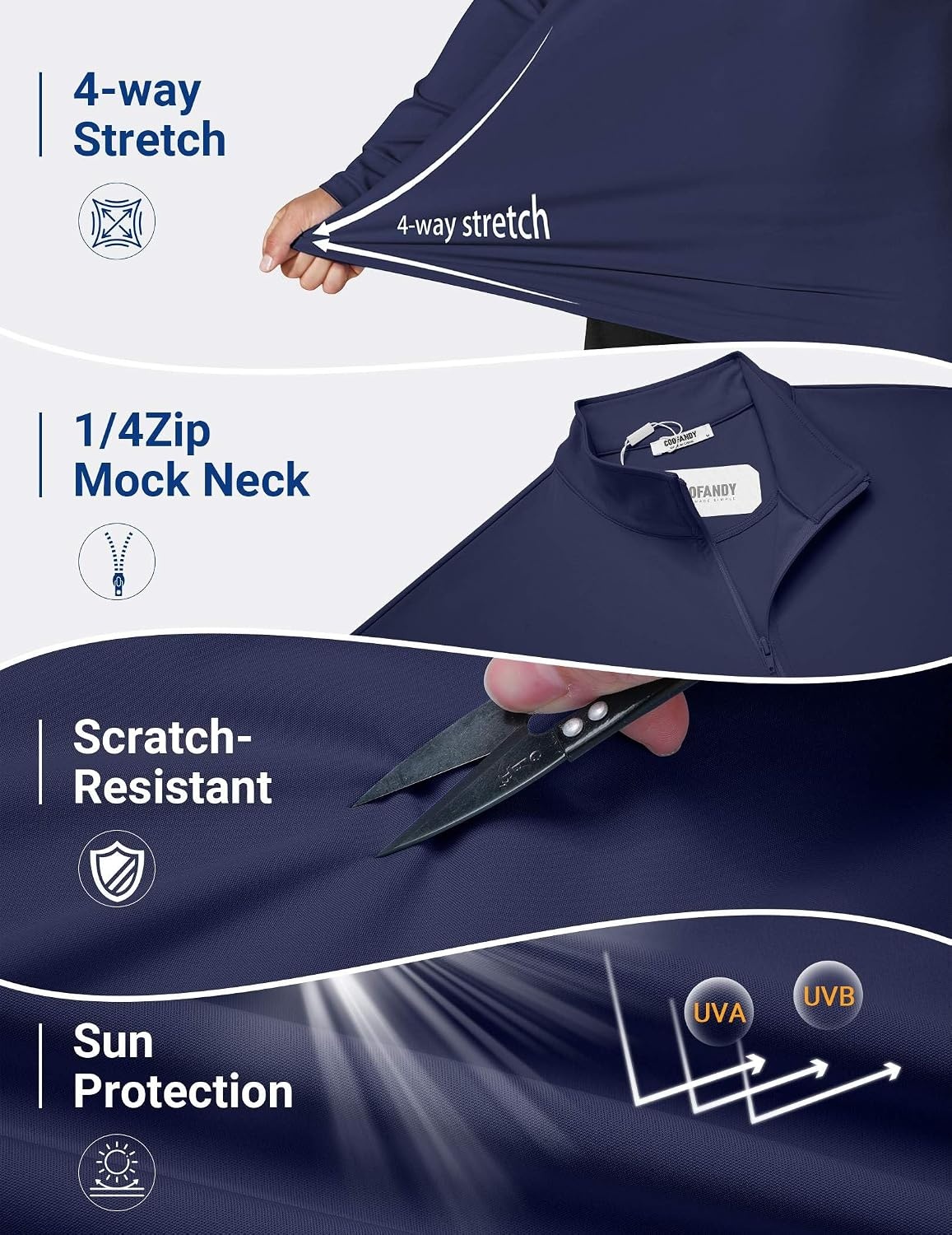 image:imageCOOFANDY Mens Quarter Zip Pullover Golf Shirt Running Sweatshirt For MenNavy Blue