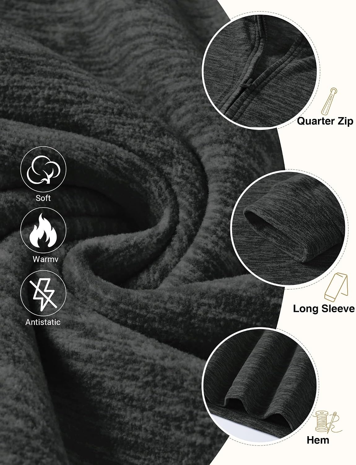 image:imageCOOFANDY Mens Quarter Zip Pullover Sweater Regular Fit Fleece SweatshirtDark Grey