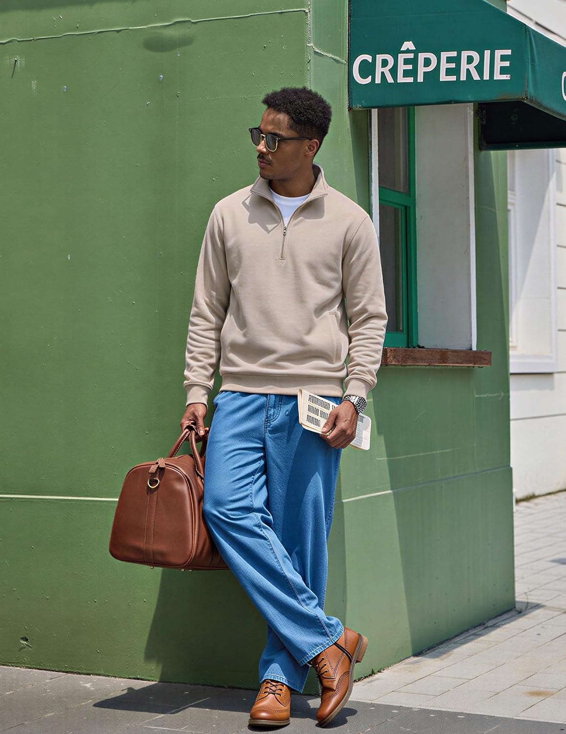 image:imageCOOFANDY Mens Quarter Zip Pullover Sweatshirt Fleece Mock Neck with PocketKhaki