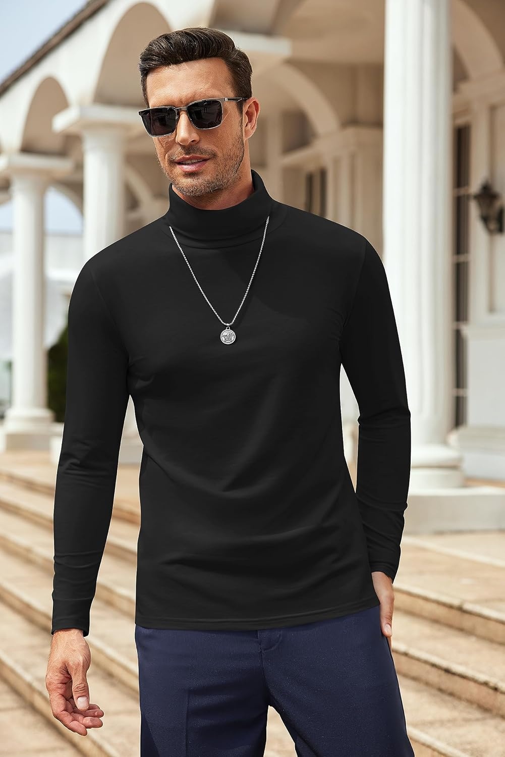 image:imageCOOFANDY Mens Slim Fit Basic Turtleneck Long Sleeve Lightweight Pullover Sweaters Casual Knitted Tops3 Pack BlackWhiteKhaki