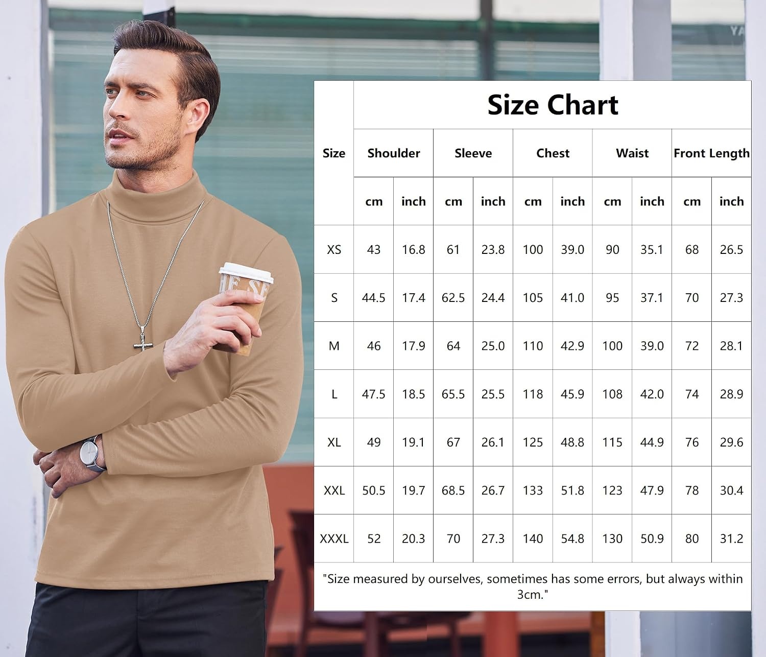 image:imageCOOFANDY Mens Slim Fit Basic Turtleneck Long Sleeve Lightweight Pullover Sweaters Casual Knitted Tops3 Pack BlackWhiteKhaki
