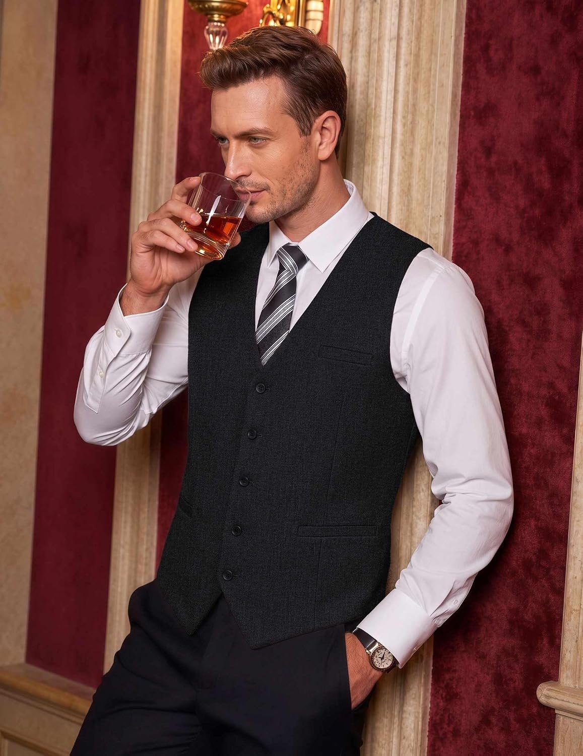 image:imageCOOFANDY Mens Suit Vest Business Casual Dress Vest Wedding Prom WaistcoatBlack