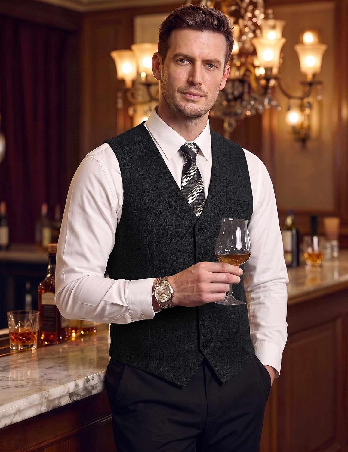 image:imageCOOFANDY Mens Suit Vest Business Casual Dress Vest Wedding Prom WaistcoatBlack