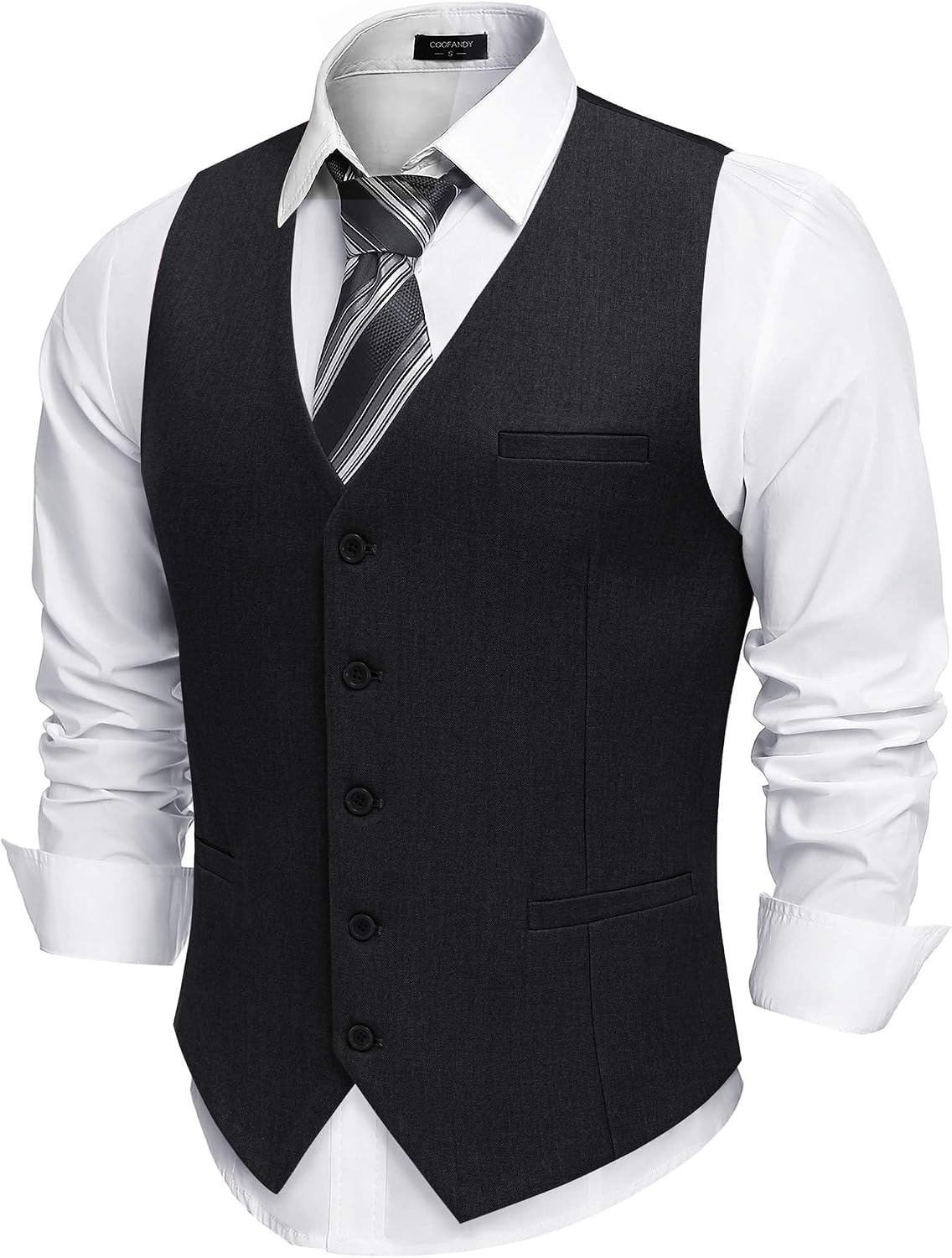 image:imageCOOFANDY Mens Suit Vest Business Casual Dress Vest Wedding Prom WaistcoatBlack