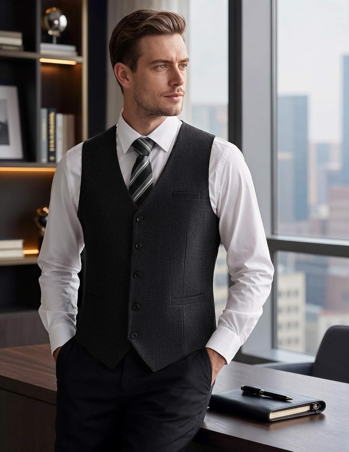 image:imageCOOFANDY Mens Suit Vest Business Casual Dress Vest Wedding Prom WaistcoatBlack