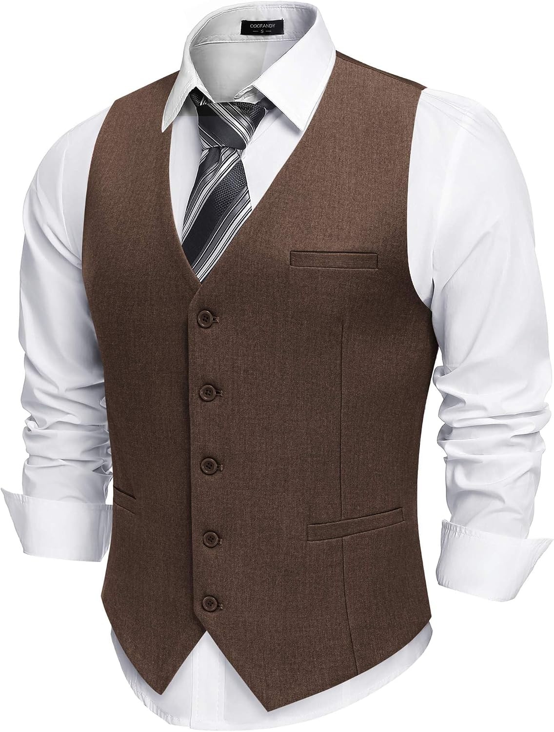 image:imageCOOFANDY Mens Suit Vest Business Casual Dress Vest Wedding Prom WaistcoatBrown