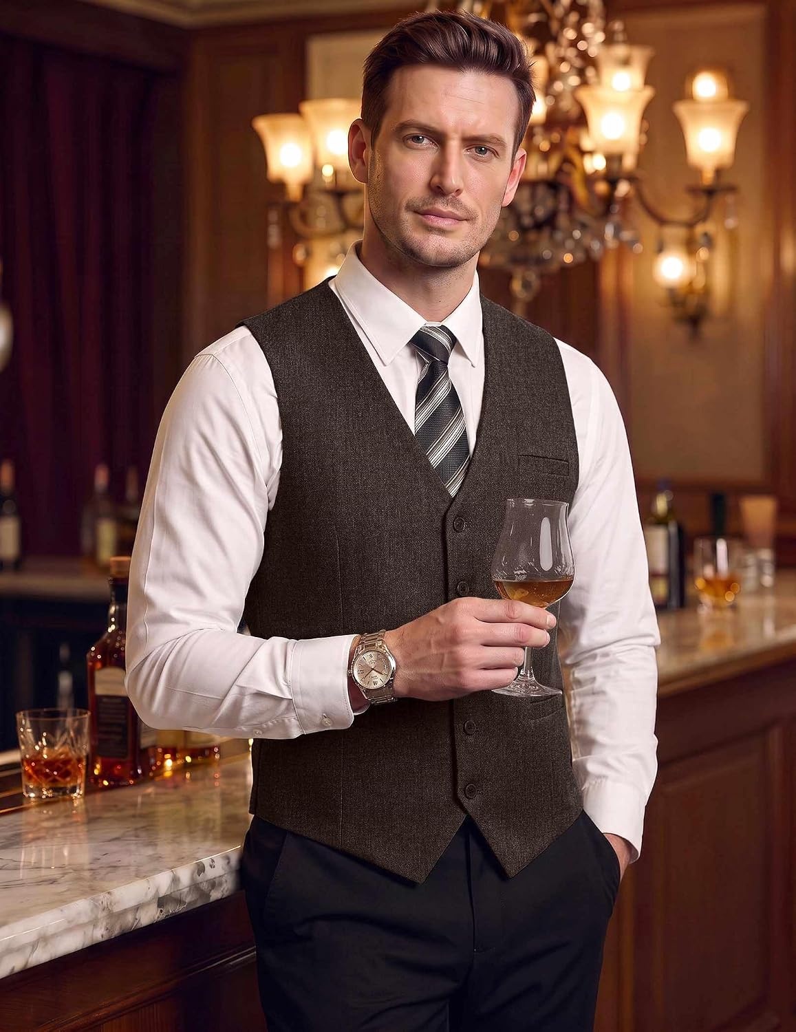 image:imageCOOFANDY Mens Suit Vest Business Casual Dress Vest Wedding Prom WaistcoatCoffee