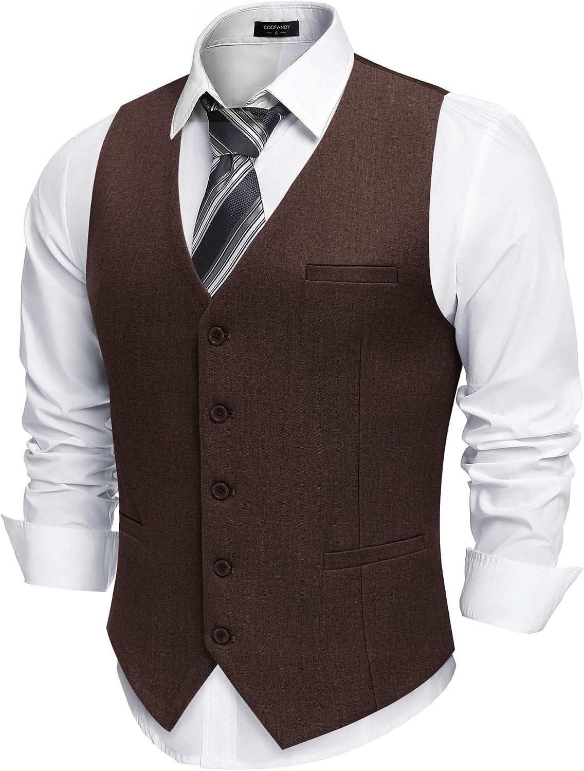 image:imageCOOFANDY Mens Suit Vest Business Casual Dress Vest Wedding Prom WaistcoatCoffee