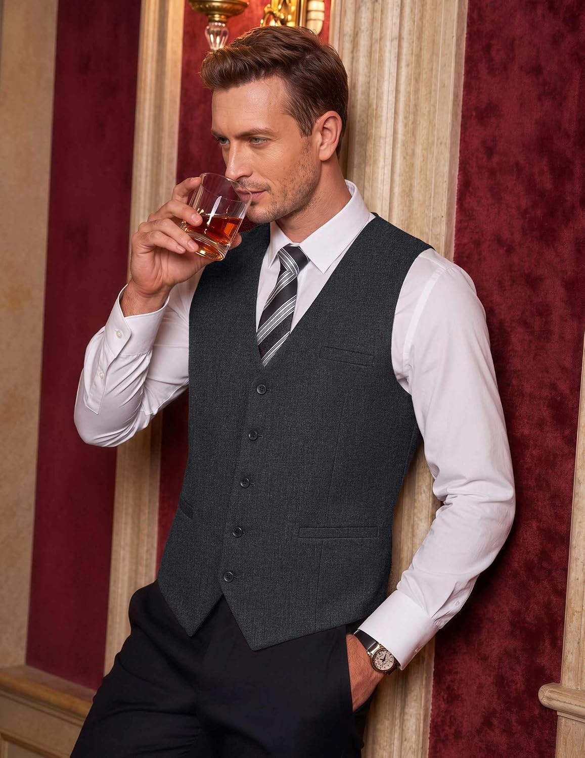 image:imageCOOFANDY Mens Suit Vest Business Casual Dress Vest Wedding Prom WaistcoatGray