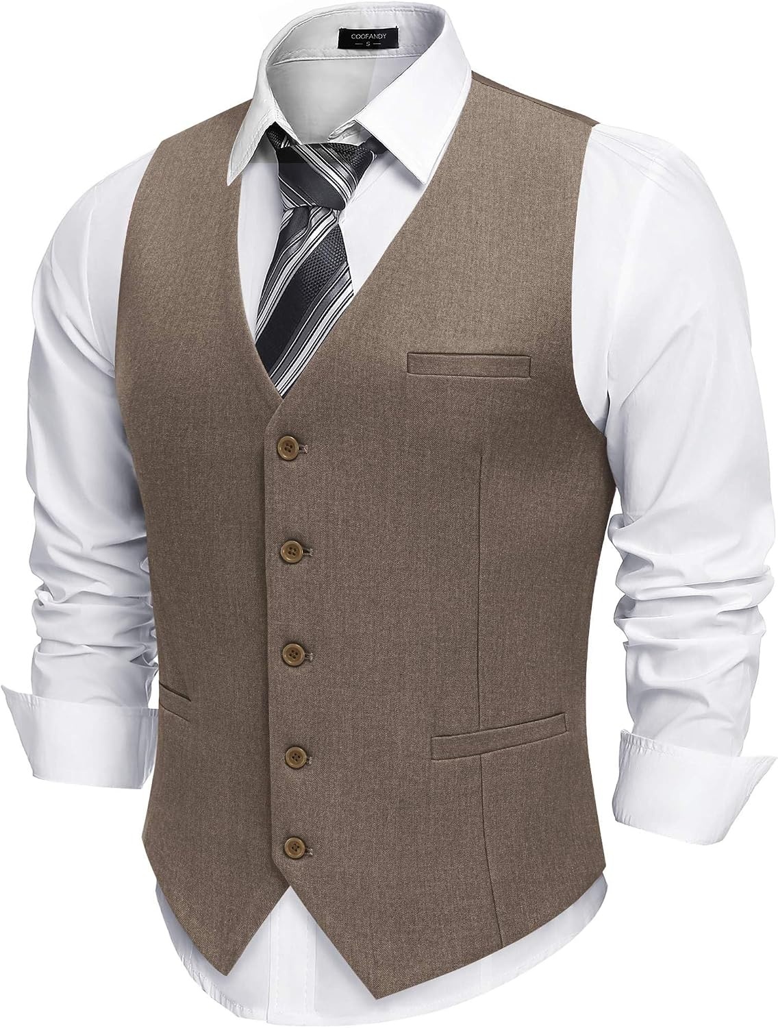 image:imageCOOFANDY Mens Suit Vest Business Casual Dress Vest Wedding Prom WaistcoatKhaki