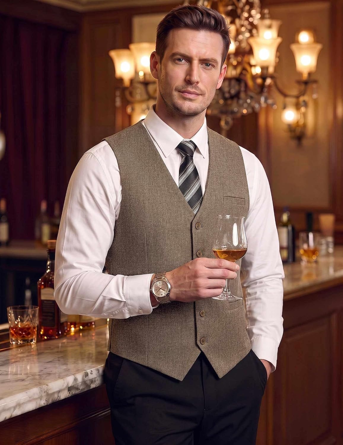 image:imageCOOFANDY Mens Suit Vest Business Casual Dress Vest Wedding Prom WaistcoatKhaki