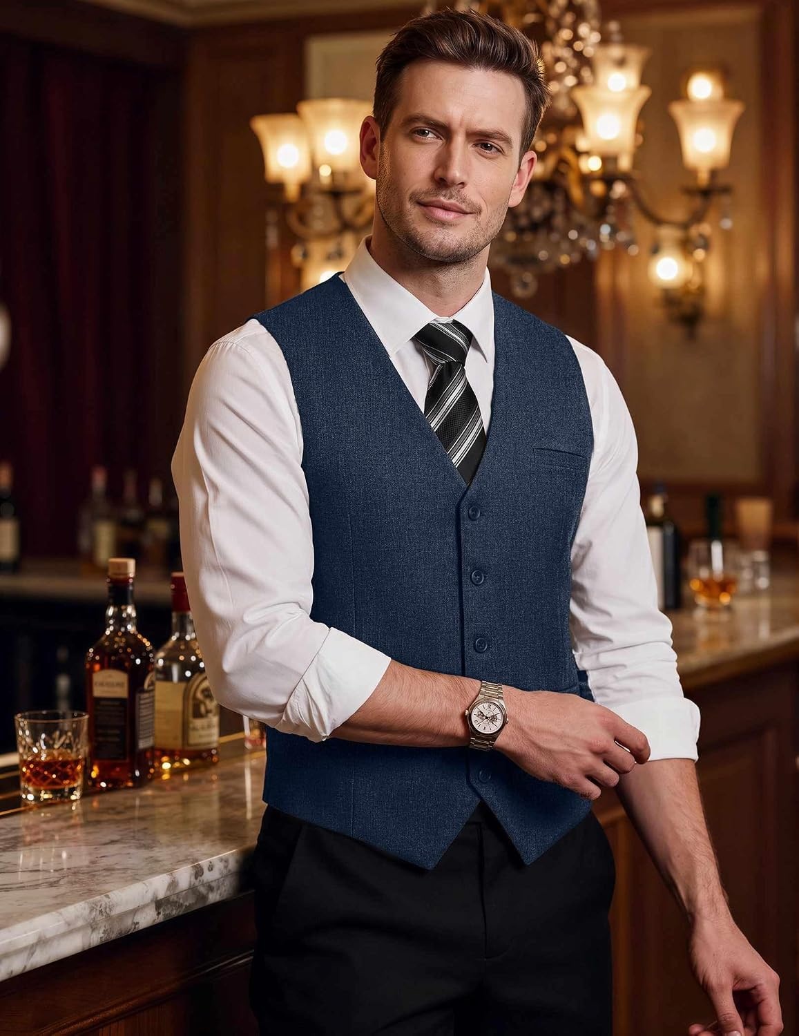 image:imageCOOFANDY Mens Suit Vest Business Casual Dress Vest Wedding Prom WaistcoatNavy Blue