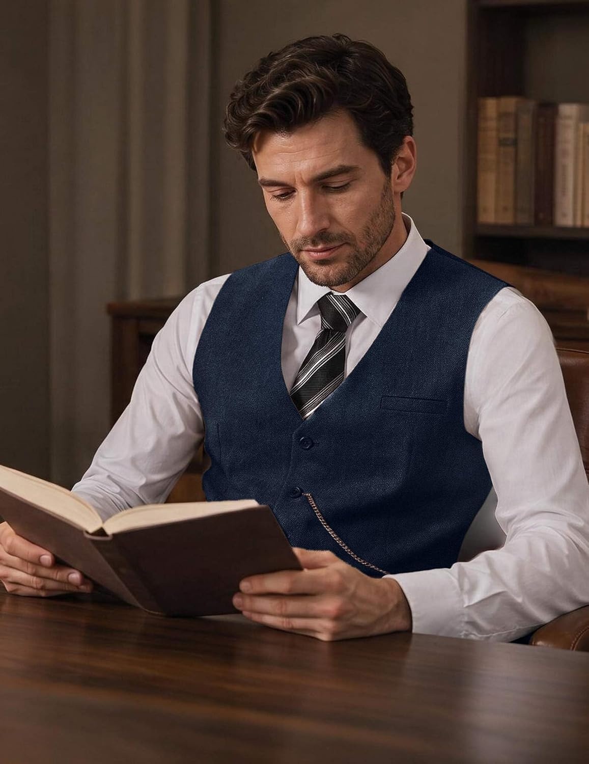 image:imageCOOFANDY Mens Suit Vest Business Casual Dress Vest Wedding Prom WaistcoatNavy Blue