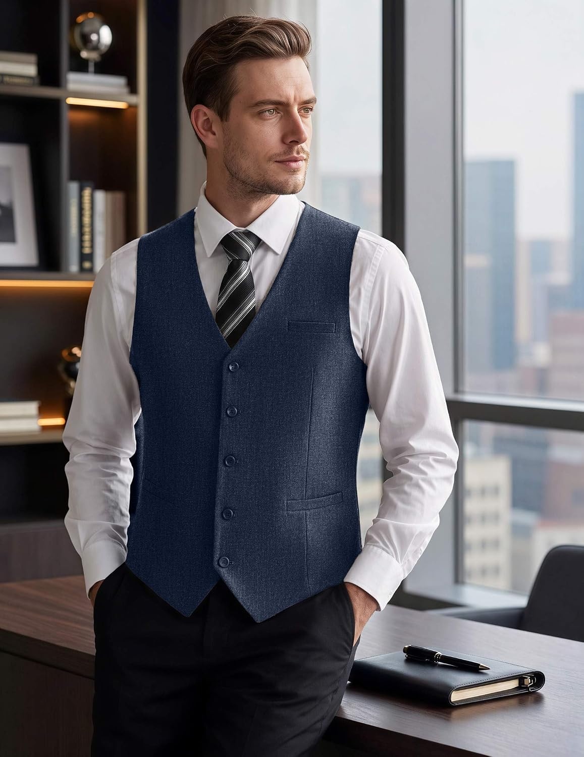 image:imageCOOFANDY Mens Suit Vest Business Casual Dress Vest Wedding Prom WaistcoatNavy Blue