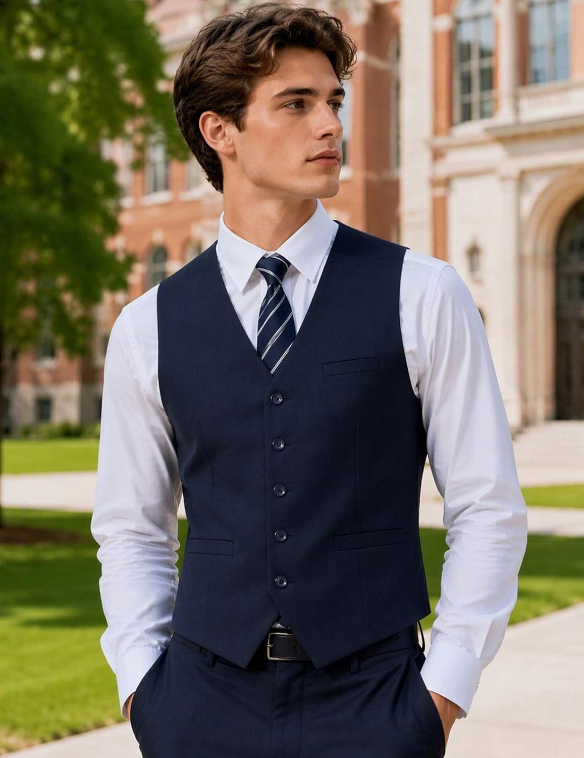image:imageCOOFANDY Mens Suit Vest Business Casual Dress Vest Wedding Prom WaistcoatPure Navy