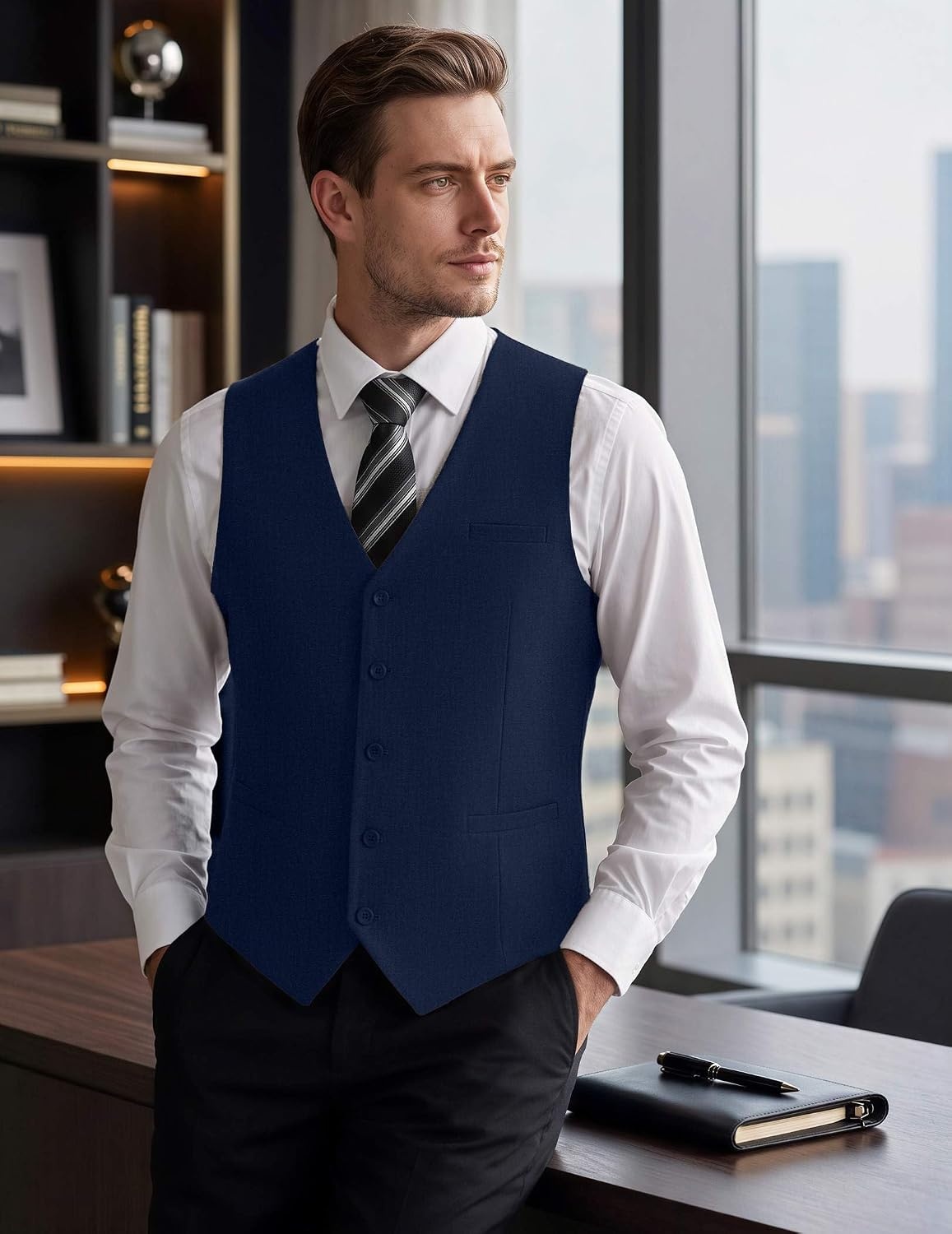 image:imageCOOFANDY Mens Suit Vest Business Casual Dress Vest Wedding Prom WaistcoatPure Navy