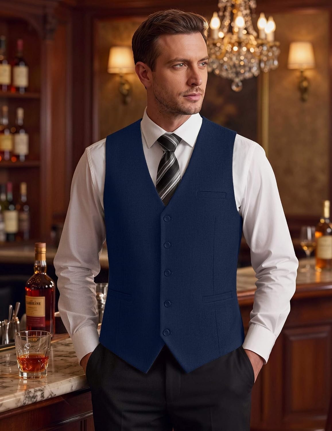 image:imageCOOFANDY Mens Suit Vest Business Casual Dress Vest Wedding Prom WaistcoatPure Navy