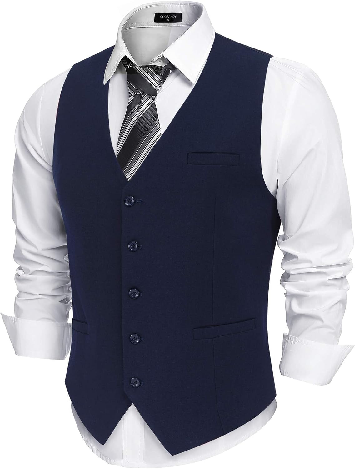 image:imageCOOFANDY Mens Suit Vest Business Casual Dress Vest Wedding Prom WaistcoatPure Navy