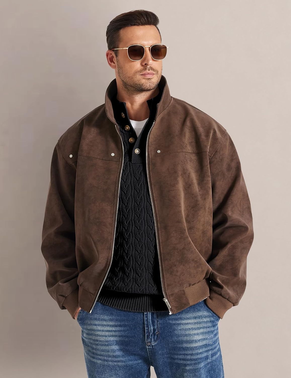 image:imageCOOFANDY Mens Sweater Cable Knit V Neck Quarter Button Henley Long SleeveBlack