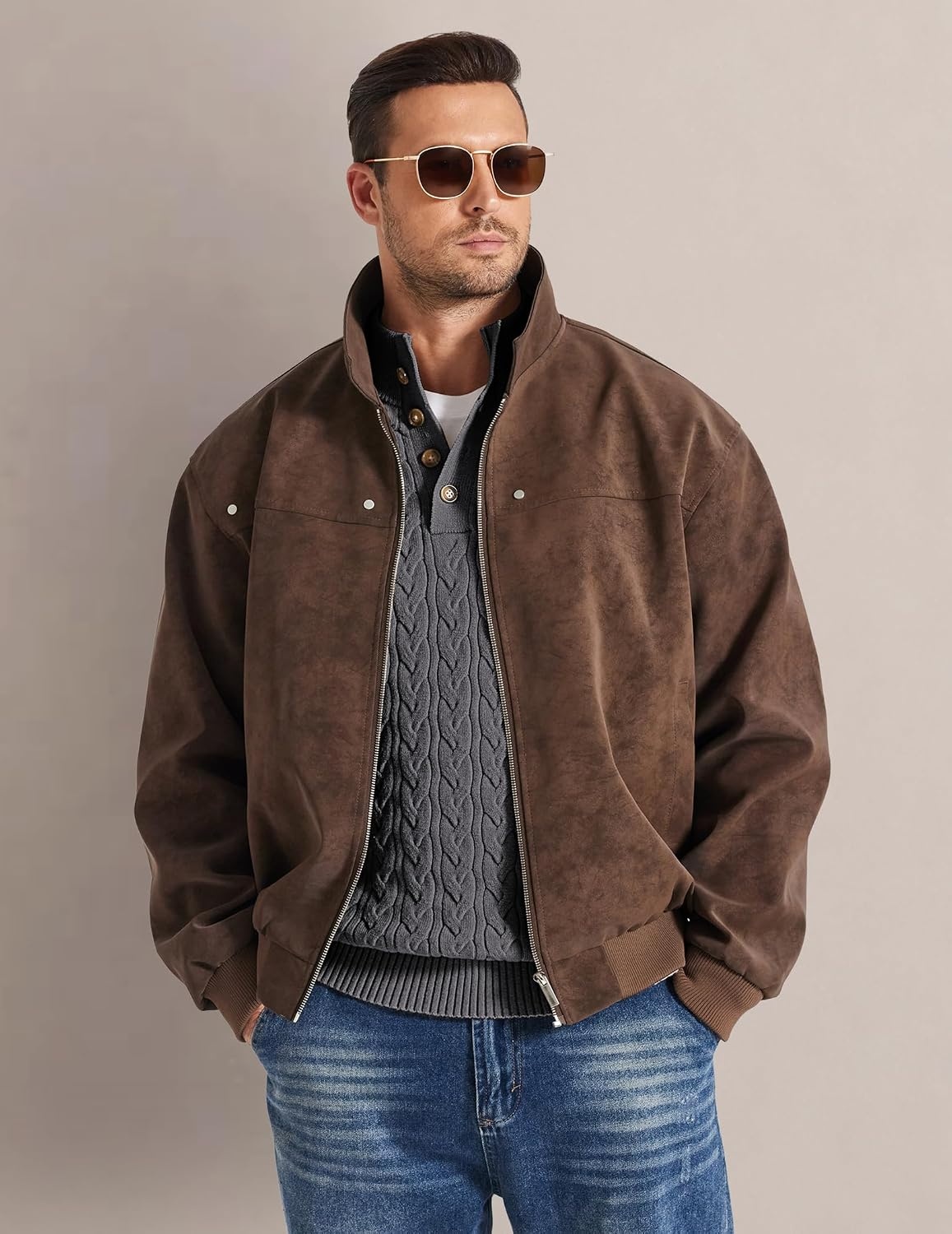 image:imageCOOFANDY Mens Sweater Cable Knit V Neck Quarter Button Henley Long SleeveDark Gray