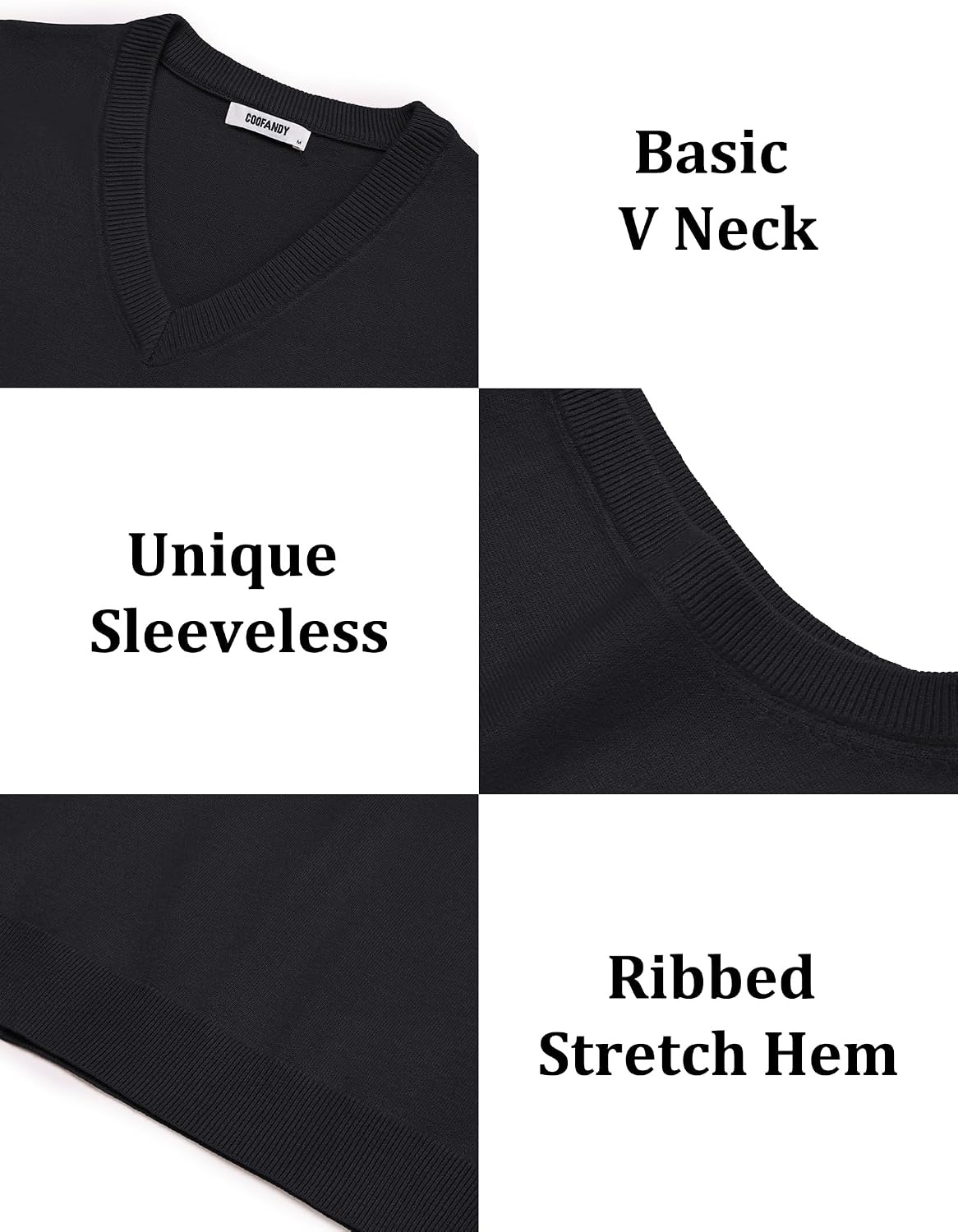 image:imageCOOFANDY Mens Sweater Vest Wool Blended Casual Sleeveless Knit PulloverAblack
