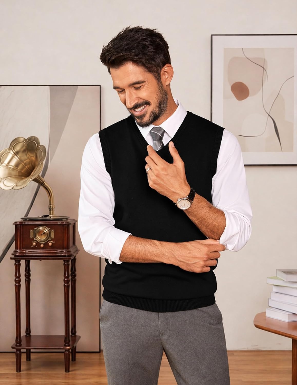 image:imageCOOFANDY Mens Sweater Vest Wool Blended Casual Sleeveless Knit PulloverAblack