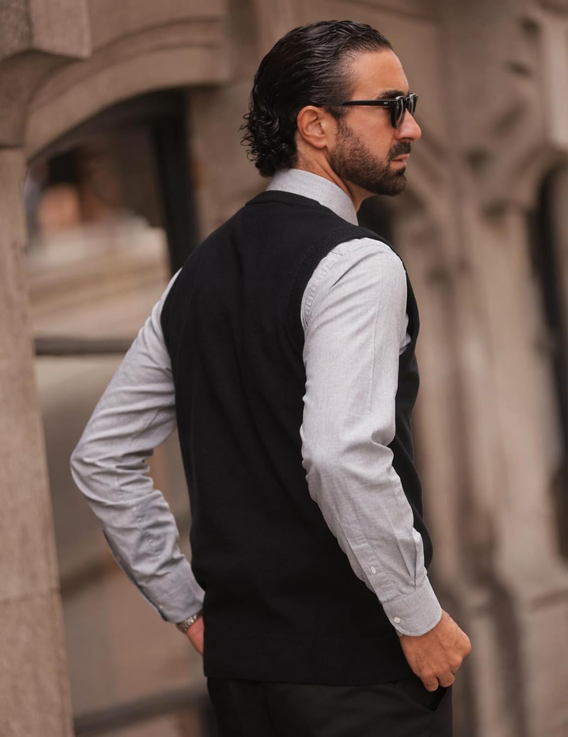 image:imageCOOFANDY Mens Sweater Vest Wool Blended Casual Sleeveless Knit PulloverAblack