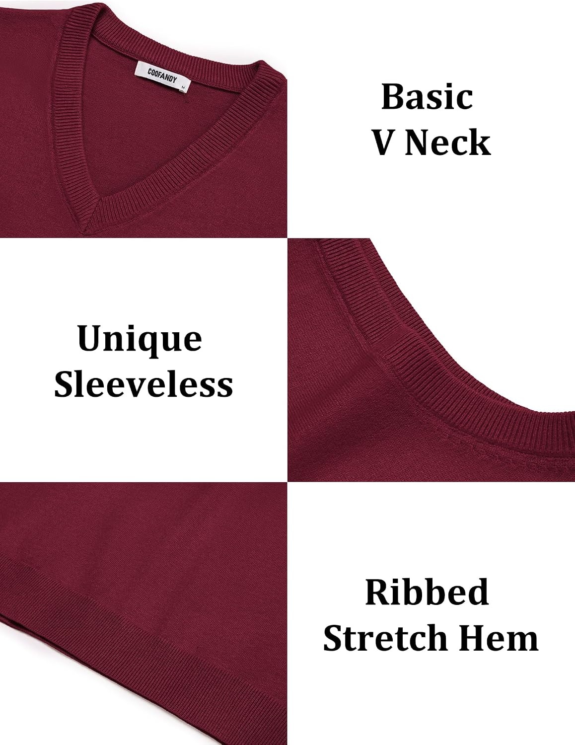 image:imageCOOFANDY Mens Sweater Vest Wool Blended Casual Sleeveless Knit PulloverBurgundy