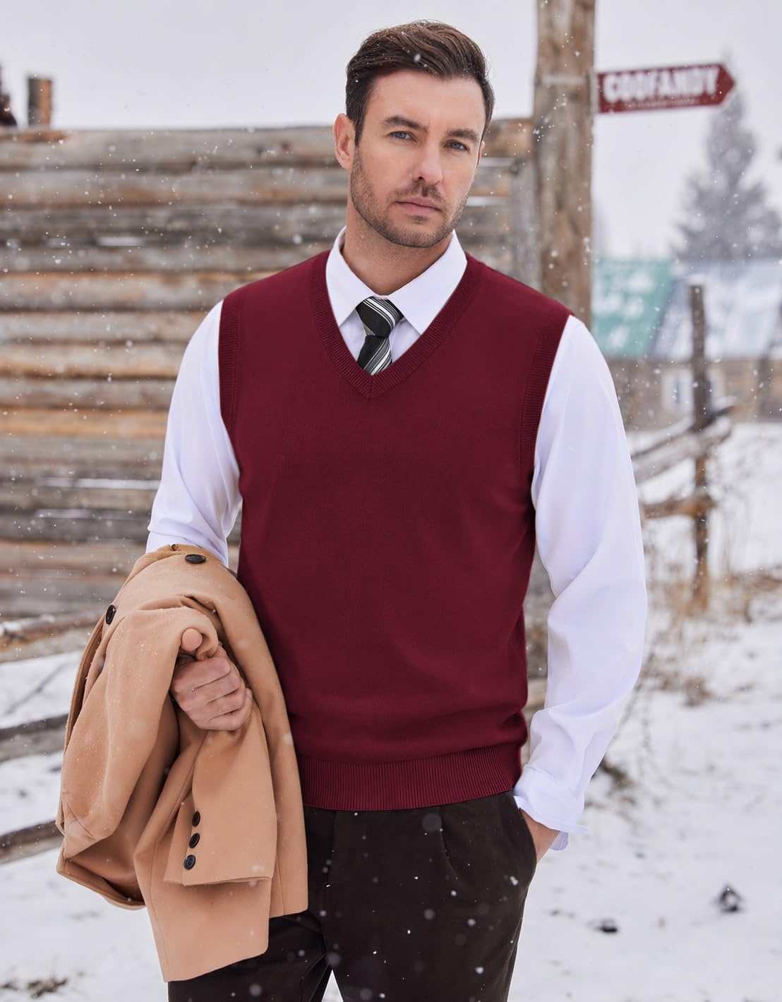 image:imageCOOFANDY Mens Sweater Vest Wool Blended Casual Sleeveless Knit PulloverBurgundy