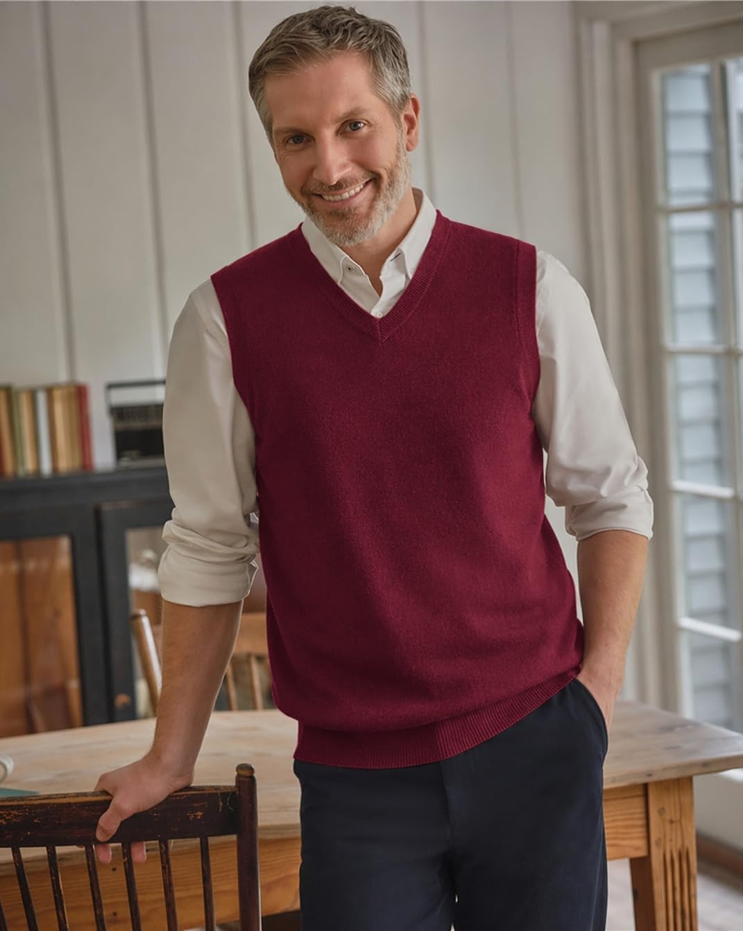 image:imageCOOFANDY Mens Sweater Vest Wool Blended Casual Sleeveless Knit PulloverBurgundy