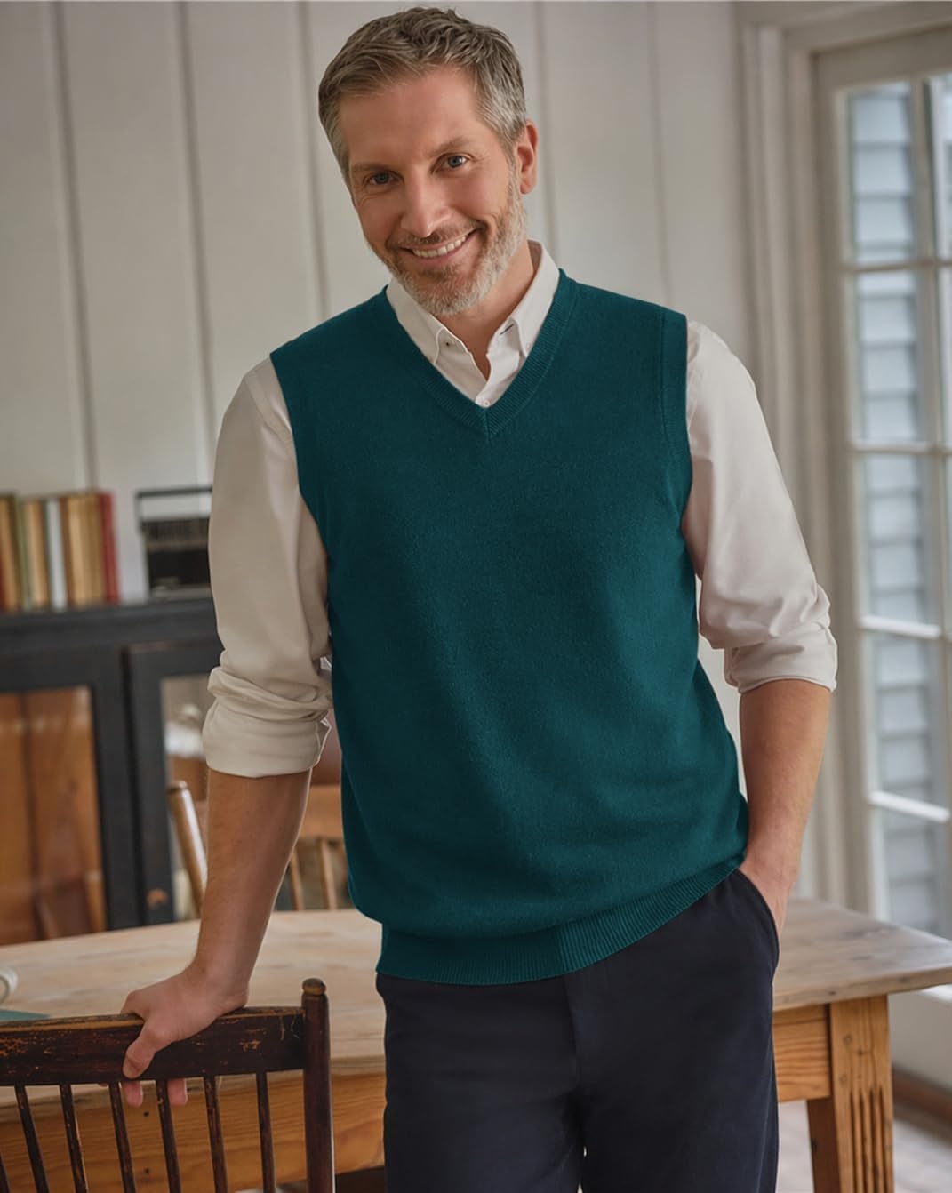 image:imageCOOFANDY Mens Sweater Vest Wool Blended Casual Sleeveless Knit PulloverDark Green